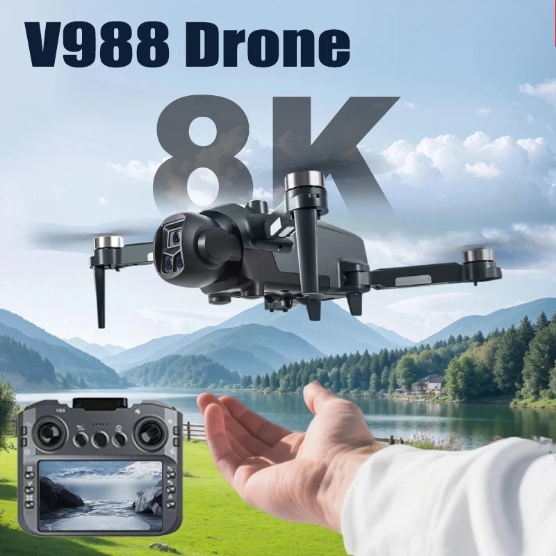 Drone Multispectral - オリジナルV988ドローン 8K HDデュアルカメラ 4Kプロフェッショナルリモコン（スクリーン付き） 5G WIFI